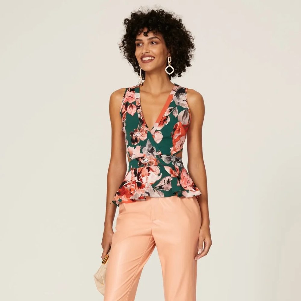 Marissa Webb Collective Cutout Floral Peplum Top